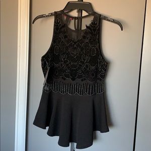 Black lace back peplum top